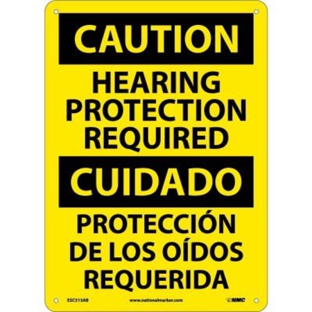 NATIONAL MARKER CO Bilingual Aluminum Sign - Caution Hearing Protection Required ESC513AB
